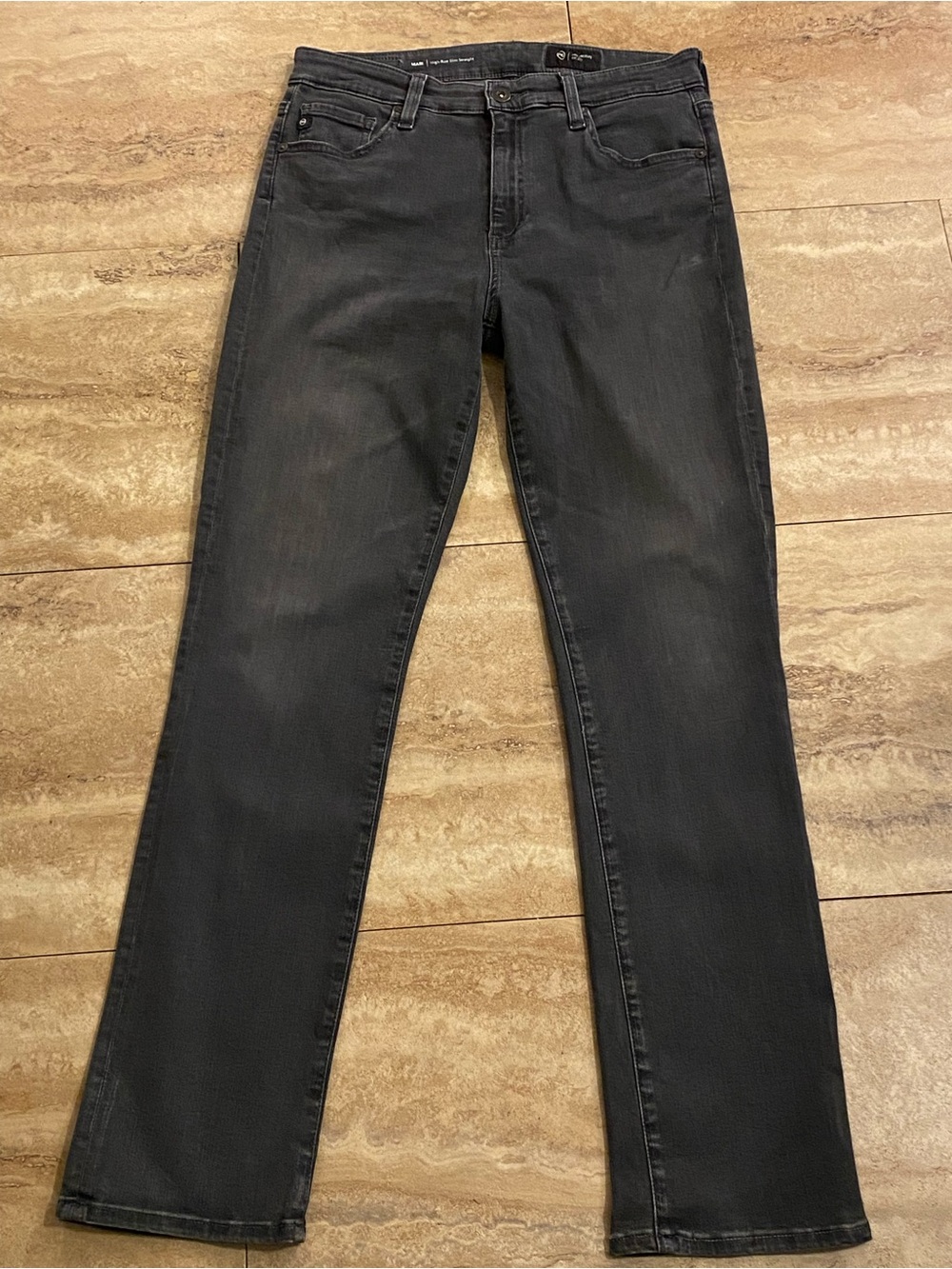 Ag Adriano Goldschmied‎ Slim Straight-Leg Jeans in Washed Black Distressed 29R